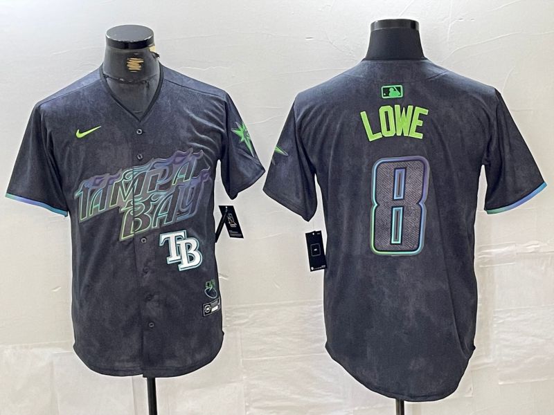 Men Tampa Bay Rays #8 Lowe Nike MLB Limited City Connect Black 2024 Jersey style 5